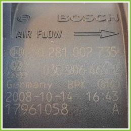 Debimetro Misuratore Massa Aria BOSCH 0281002735 VOLKSWAGEN GOLF 5K/AJ 2.0 TDI 03G906461C 2008 2012
