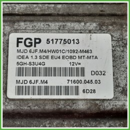 Centralina Motore Iniezione ECU MAGNETI MARELLI MJD6JF.M4 FIAT IDEA 4D/2S 1.3 16V 51kw 51775013 2003 2012
