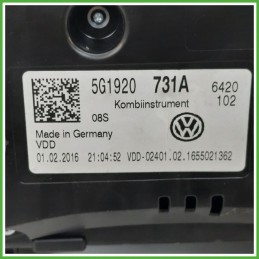 Quadro strumenti contachilometri tachimetro VDO A2C944774200 VOLKSWAGEN GOLF 1.6 TDI 5G1920731A