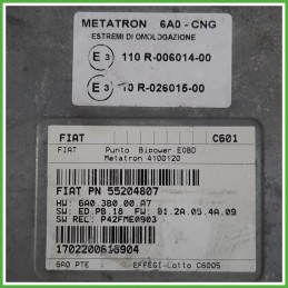 Centralina Motore Iniezione GAS METATRON 6A0-CNG FIAT PUNTO 2U 1.2 8V 44kw 55204807 2003 2007