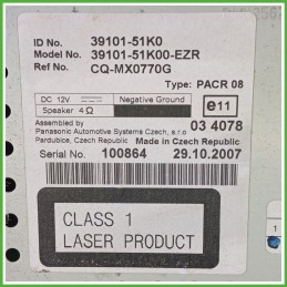 Autoradio OPEL AGILA H08 1.0 12V 93194642 2008 2011 PANASONIC 39101-51K00-EZR
