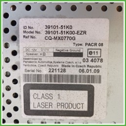 Autoradio OPEL AGILA H08 1.2 16V 3910151K00EZR 2008 2011 PANASONIC CQ-MX0770G