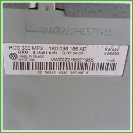 Autoradio VOLKSWAGEN GOLF VARIANT 1K 1.6 1K0035191DX 2007 2010 VOLKSWAGEN GRO9.18491-8151