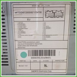 Autoradio CHEVROLET (DAEWOO) AVEO T250 1.2 96647737 2008 2012 DAEWOO AGC-7112RV