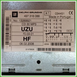 Autoradio OPEL CORSA S07 1.3 16V 13289921 2006 2011 DELPHI 497316088
