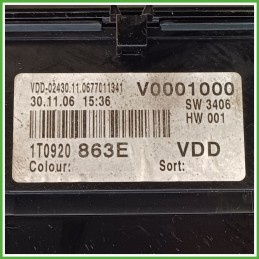 Quadro strumenti contachilometri tachimetro VDO 110.080.356/003 VOLKSWAGEN TOURAN 1T 1.9 TDI 1T0920861XZ01