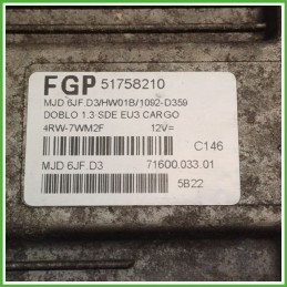 Centralina Motore Iniezione ECU MAGNETI MARELLI MJD6JF.D3 FIAT DOBLO 2W 1.3 16V MJT 51kw 51758210 2003 2005