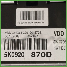 Quadro strumenti contachilometri tachimetro VDO VDD02408.10 VOLKSWAGEN GOLF 5K/AJ 1.6 5K0920870D