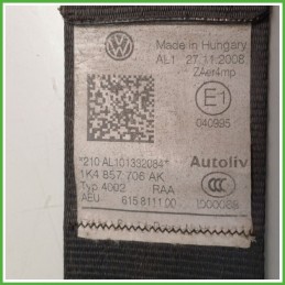 Cintura di Sicurezza Anteriore Destro DX (Lato Passeggero) VOLKSWAGEN GOLF 5K/AJ 2.0 TDI 1K4857706BMRAA 2008 2012 AUTOLIV