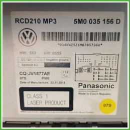 Autoradio VOLKSWAGEN POLO 6R 1.4 5M0035156D 2009 2012 PANASONIC CQ-JV1877AE