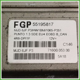 Centralina Motore Iniezione ECU MAGNETI MARELLI MJD6JF.P3 FIAT PUNTO 2U 1.3 16V MJT 51kw 55195817 2003 2007