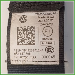 Cintura di Sicurezza Posteriore Destro DX (Lato Passeggero) VOLKSWAGEN POLO 6R 1.4 6C0857806RAA 2009 2012 TRW 34035270