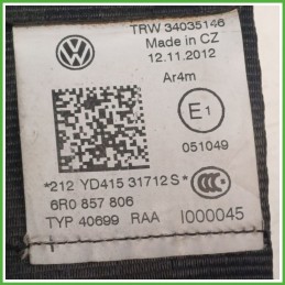 Cintura di Sicurezza Anteriore Destro DX (Lato Passeggero) VOLKSWAGEN POLO 6R 1.4 6R4857706ARAA 2009 2012 TRW 34035146