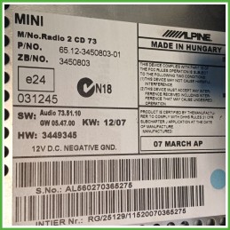Autoradio MINI MINI R56 1.4 16V 65123456826 2006 2010 ALPINE 73.51.10