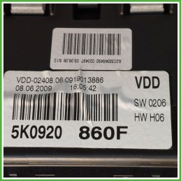 Quadro strumenti contachilometri tachimetro VDO A2C53345492 VOLKSWAGEN GOLF 5K/AJ 1.6 5K0920860F