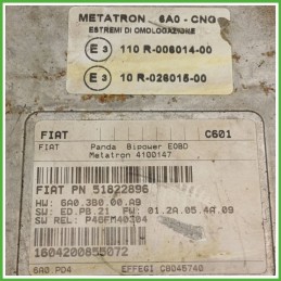Centralina Motore Iniezione ECU METATRON 4100147 FIAT PANDA 2Q 1.2 44kw 51822896 2003 2010