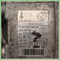 Compressore Clima AC Aria Condizionata VALEO DCS-17 ALFA ROMEO 159 X3/X9 50510966