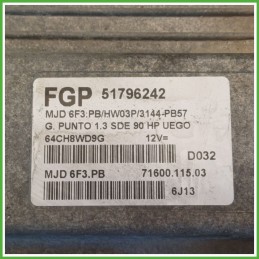 Centralina Motore Iniezione ECU MAGNETI MARELLI MJD6F3.PB FIAT GRANDE PUNTO 2Y 1.3 MJT 66kw 51825027 2005 2008
