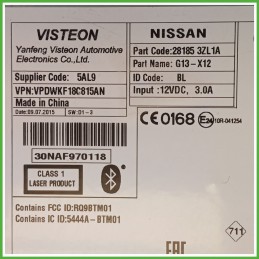 Autoradio NISSAN PULSAR C13M 1.5 dCi 281853ZL1A 2014 VISTEON VPDWKF18C815AN