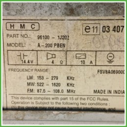 Autoradio HYUNDAI i20 1.2 961001J300UX 2009 2011 HYUNDAI 96100-1J202