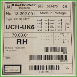 Autoradio OPEL MERIVA X03 93171990 2003 2010 BLAUPUNKT 7645104317