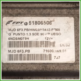 Centralina Motore Iniezione ECU MAGNETI MARELLI 7160016901 FIAT GRANDE PUNTO 2Y 1.3 MJT 66kw 51825027 2005 2008
