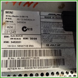 Autoradio MINI MINI R56 1.4 16V 65123455681 2006 2010 ALPINE RADIO2CD73