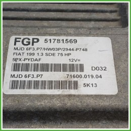 Centralina Motore Iniezione ECU MAGNETI MARELLI MJD6F3.P7 FIAT GRANDE PUNTO 2Y 1.3 MJT 55kw 51825024 2005 2008