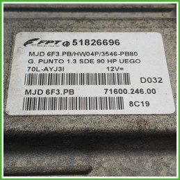 Centralina Motore Iniezione ECU MAGNETI MARELLI MJD6F3.PB FIAT GRANDE PUNTO 2Y 1.3 MJT 66kw 51825027 2005 2008