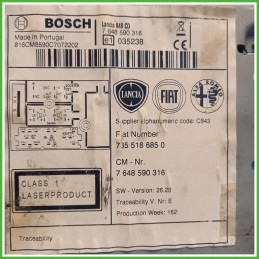 Autoradio Lancia Musa 2 Serie 1.3 JTD Multijet 16v. 735518685 2011-2012 Bosch 7648590316