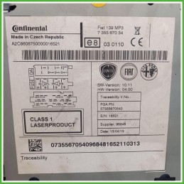 Autoradio Fiat Panda 3 Serie 0.9 Turbo Twinair Natural Power 52065592 2012-2020 Continental A2C8608750000016521