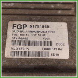 Centralina Motore Iniezione ECU Magneti Marelli MJD6F3.P7 Fiat Grande Punto 1.3 Multijet 16v. 51781569 Gasolio 2009-2013