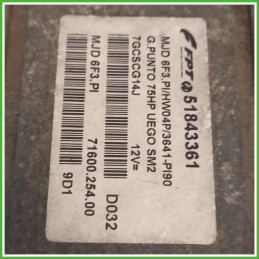 Centralina Motore Iniezione ECU Magneti Marelli MJD6F3.PI Fiat Grande Punto 1.3 Multijet 16v. 51843361 Gasolio 2009-2013