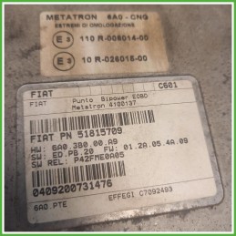 Centralina Motore Iniezione GAS Metatron 6A0-CNG Fiat Punto 2 Serie 1.2 Natural power 51815709 Benzina Metano 2003-2009