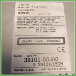 Autoradio Suzuki Grand Vitara 1 Serie 2.0 16v. 3910150JA0 2003-2005 Clarion PS-2589D