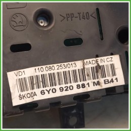 Quadro Strumenti Vdo 110.080.253/013 Skoda Fabia 6Y2 1.2 6v. 6Y0920861MKD0 2004-2007