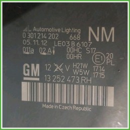 Faro Fanale Proiettore Destro DX Automotive Lighting 0301214202 Opel Zafira B 2010-2011 93190406 Originale Usato