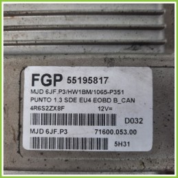 Centralina Motore Iniezione ECU MAGNETI MARELLI MJD6JF.P3 FIAT PUNTO 2U 1.3 MJT 16V 55195817 Diesel 2003 2007
