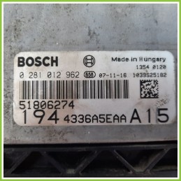 Centralina Motore Iniezione ECU BOSCH 0281012962 FIAT CROMA 2T 1.9 MJT 16V DYNAMIC AUT. 51806274 Diesel 2007 2011