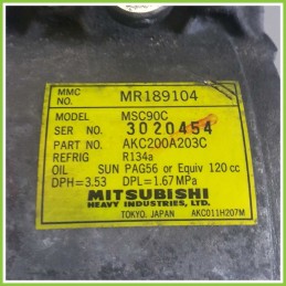 Compressore Clima AC Aria Condizionata MITSUBISHI MR189104 MITSUBISHI COLT 6a Serie AKC200A203C 4G92