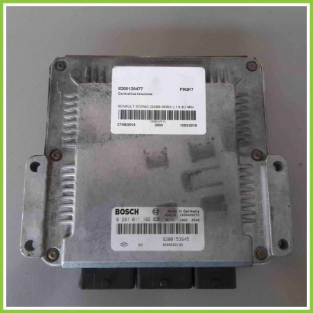 Centralina Motore Iniezione ECU BOSCH 0281011102 RENAULT SCENIC 1.9 dCi 75kw 8200153945 1999 2003