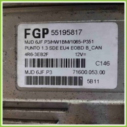 Centralina Motore Iniezione ECU MAGNETI MARELLI MJD6JF.P3 FIAT PUNTO 2U 55195817 188A9000