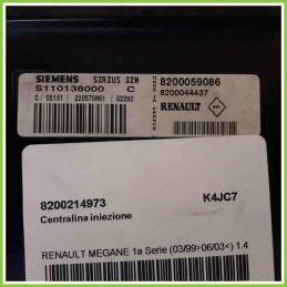 Centralina Motore Iniezione ECU SIEMENS S110138000C RENAULT MEGANE 1a Serie 8200059085 K4JC7