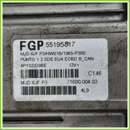 Centralina Motore Iniezione ECU MAGNETI MARELLI MJD6JF.P3 FIAT PUNTO 2U 1.3 MJT 16V 55195817 Diesel 2003 2007