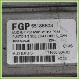 Centralina Motore Iniezione ECU MAGNETI MARELLI MJD6JF.P3 FIAT PUNTO 2U 1.3 16V MJT 55186608 2003 2007