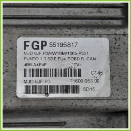 Centralina Motore Iniezione ECU MAGNETI MARELLI MJD6JF.P3 FIAT PUNTO 2U 1.3 16V MJT 55195817 2003 2007