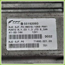 Centralina Motore Iniezione ECU MAGNETI MARELLI MJD6JF.P6 FIAT PUNTO 2U 1.3 16V MJT 55192093 2003 2007