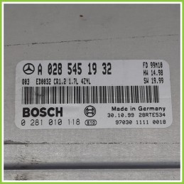 Centralina Motore Iniezione ECU BOSCH 0281010118 MERCEDES-BENZ Classe A W168 CDI A0285451932 1997 2001