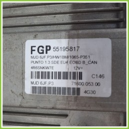 Centralina Motore Iniezione ECU MAGNETI MARELLI MDJ6JF.P3 FIAT PUNTO 2U 1.3 16V MJT 55195617 2003 2007