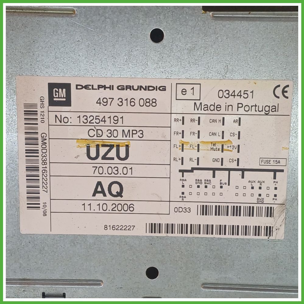 OPEL CORSA S07 1.2 16V Autoradio, Stereo Auto, Car Stereo DELPHI 497316088 13257032 Originale Usato